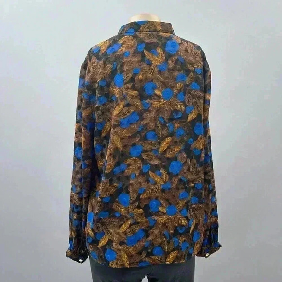 Vintage Sheer Blouse Size S Tunic Brown Blue Embroidered Bishop Sleeve Whimsy - Picture 2 of 10